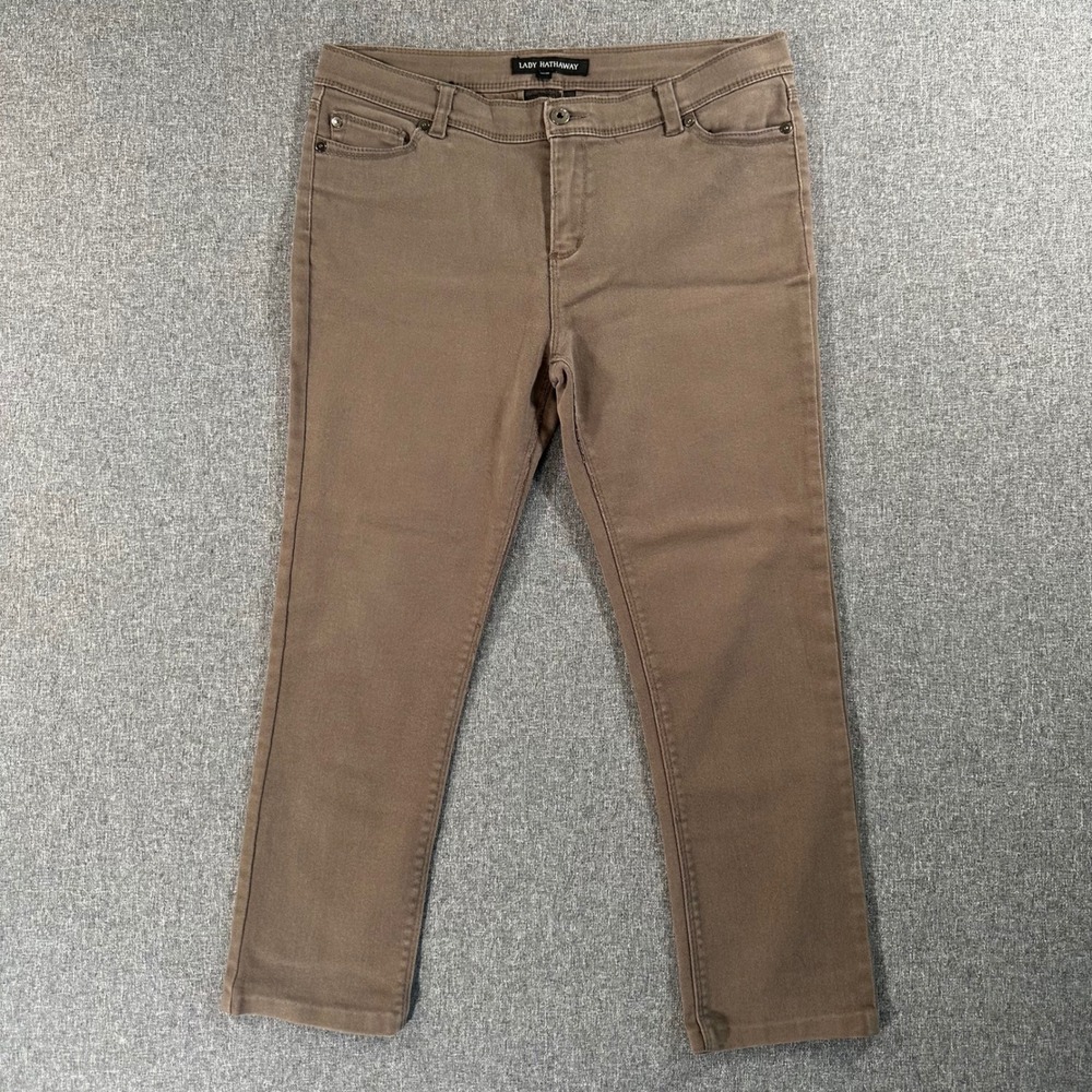 Lady Hathaway Women Brown Straight Leg Pants Casual Stretch Trousers 10x30